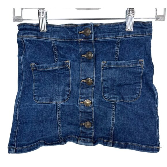 CLEARANCE Mango Girls Denim Skirt Size 11 12 Kids Blue Jean Button Mini Casual - Picture 1 of 9